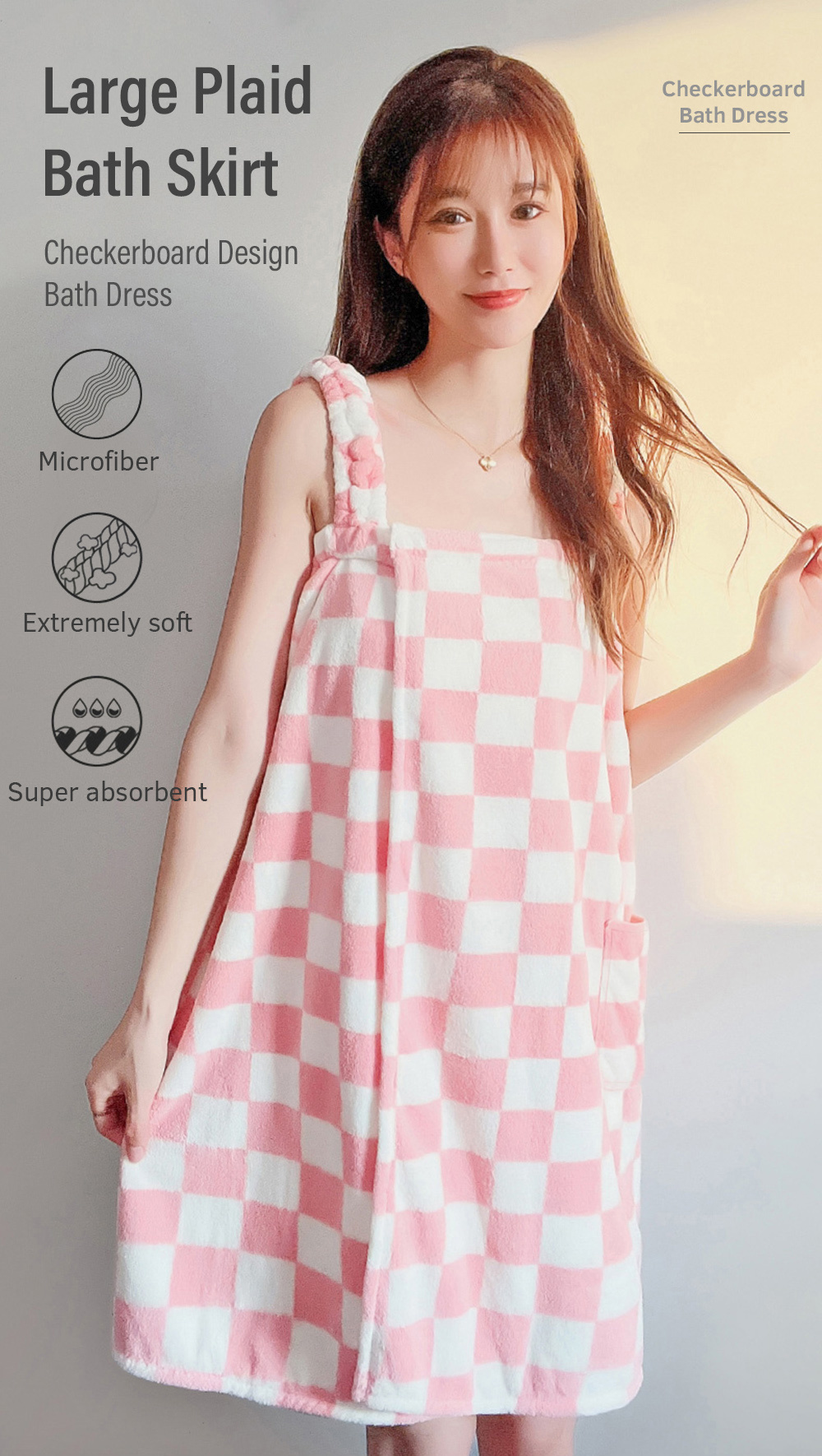 Big Plaid Bath Skirt Women Ladies Coral Velvet Bath Dress-1